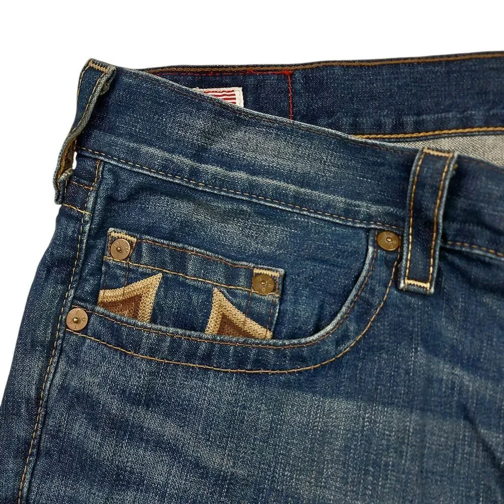 True Religion Bobby Jeans Mens 42x32 Blue Straight Leg Embroidered Retro Y2K